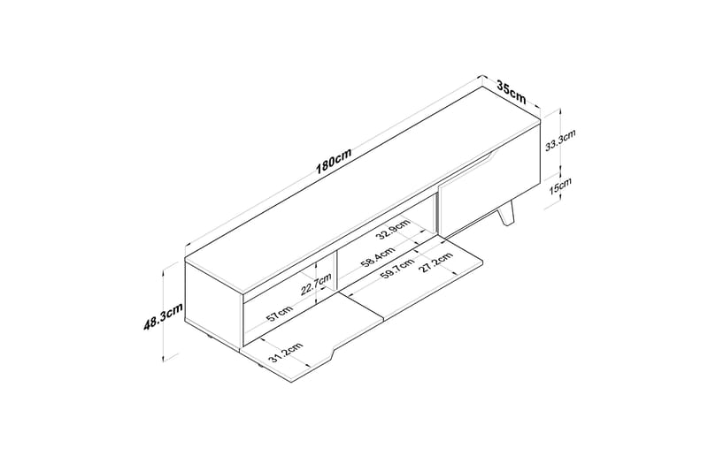 Lychester Tv-bänk 180x35 cm Vit/Brun - Hanah Home - Products - Möbler - TV- & Mediamöbler - TV bänk & mediabänk