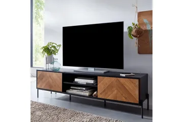 Lowboard Wohnling Ekfanerad med 2 dörrar Förvaringsbrickor Metallben Lantlig stil - Products - Möbler - TV- & Mediamöbler - Mediastativ & väggfäste - Tv-stativ & Tv-väggfäste