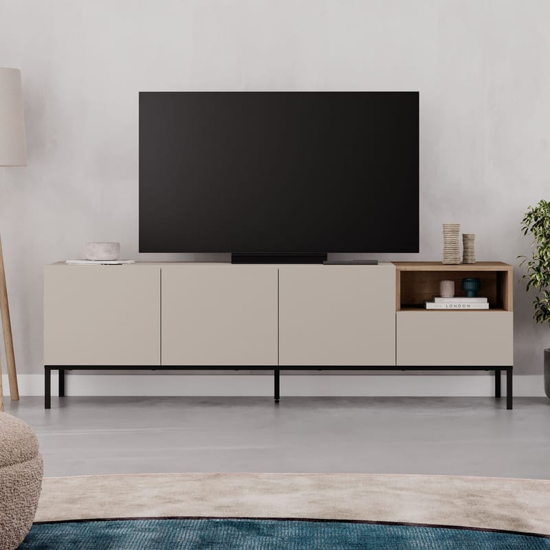 Morlen TV-bänk 180x55x41,8 cm - sandsten, naturlig ek och svart - Products - Möbler - TV- & Mediamöbler - TV bänk & mediabänk