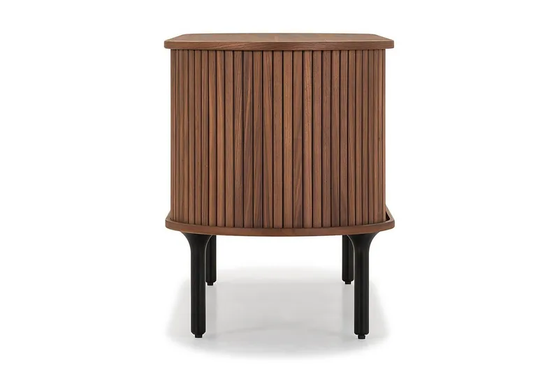 Noira Oval TV bänk Valnöt 150x45 cm Ribbad - Mörkbrunt / Brunt Trä - Products - Möbler - TV- & Mediamöbler - TV bänk & mediabänk