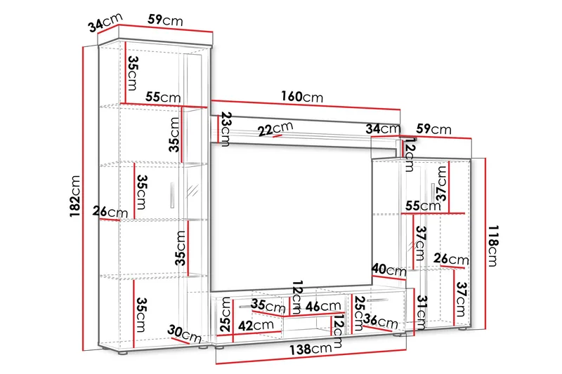 Olerum Tv-möbelset 256x40 cm - Natur - Products - Möbler - TV- & Mediamöbler - TV-möbelset