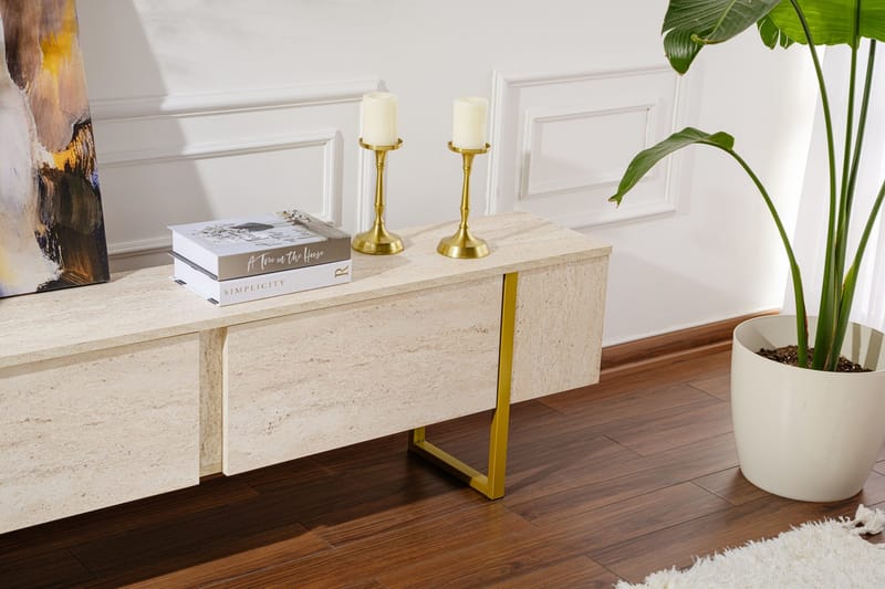 Serenity Tv-bänk 180x30 cm - Travertin/Guld - Products - Möbler - TV- & Mediamöbler - TV bänk & mediabänk