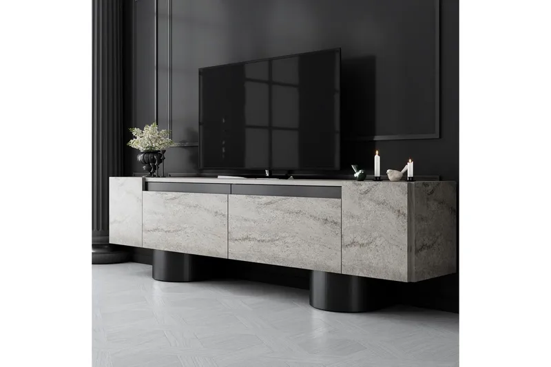TV-bänk Travertin / Svart - Travertin / Svart - Products - Möbler - TV- & Mediamöbler - TV bänk & mediabänk