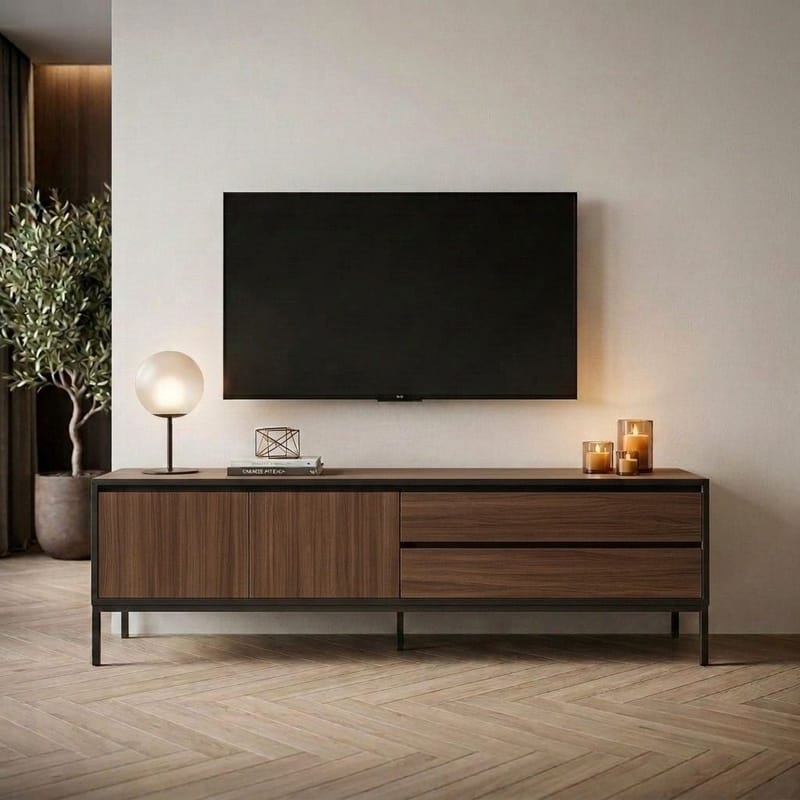 Velar TV-bänk 180x55x40 cm - Milano Walnut, Wood Black, Black - Products - Möbler - TV- & Mediamöbler - TV bänk & mediabänk