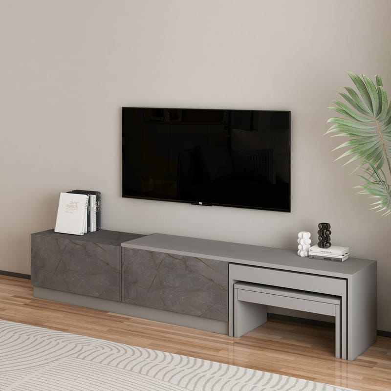 Zalven TV-bänk 180x36x30 cm - gordionmarmor och grå - Products - Möbler - TV- & Mediamöbler - TV bänk & mediabänk
