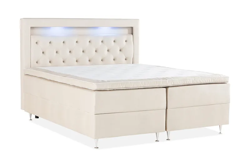 Alessia Komplett Sängpaket med Förvaring LED-belysning 180x200 cm - Beige - Products - Möbler - Säng - Säng med förvaring