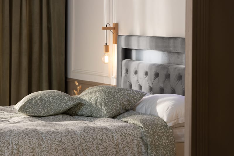 Alessia Komplett Sängpaket med Förvaring LED-belysning 180x200 cm - Grå / Ljusgrå - Products - Möbler - Säng - Säng med förvaring