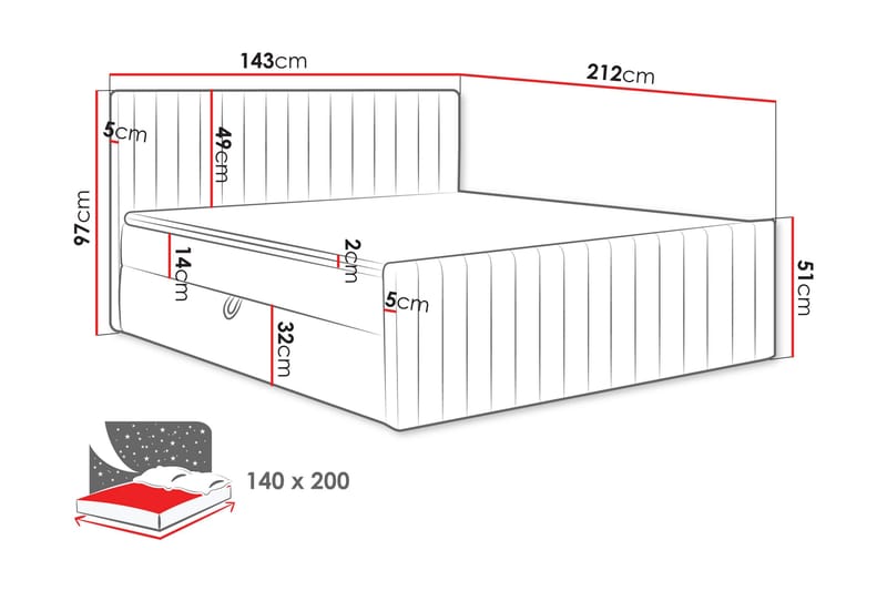 Calrosor Sängpaket Kontinentalsäng med Förvaring 140x200 cm - Blå - Products - Möbler - Säng - Komplett sängpaket