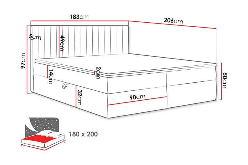 Calrosor Sängpaket Kontinentalsäng med Förvaring 180x200 cm - Grå - Products - Möbler - Säng - Komplett sängpaket
