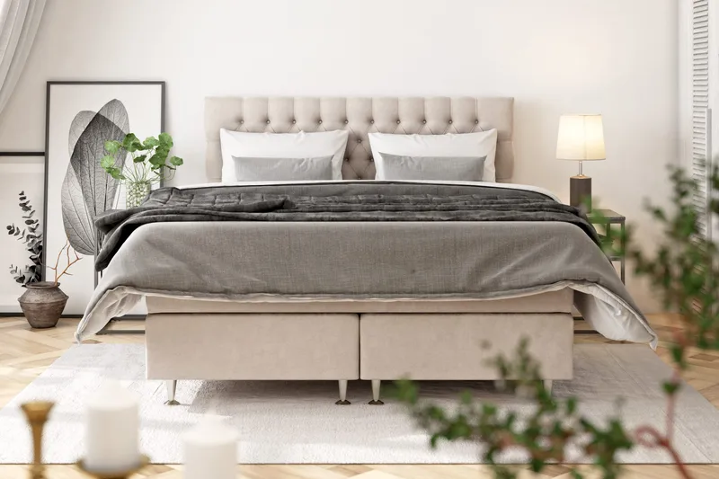Celine Kontinentalsäng 140x200cm - Beige/Sammet - Products - Möbler - Säng - Kontinentalsäng