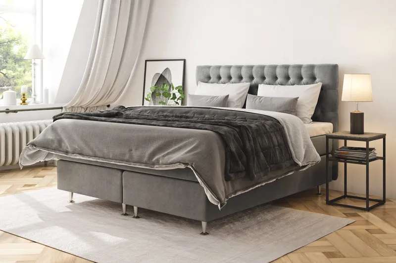 Celine Sängpaket 160x200cm - Grå/Sammet - Products - Möbler - Säng - Kontinentalsäng