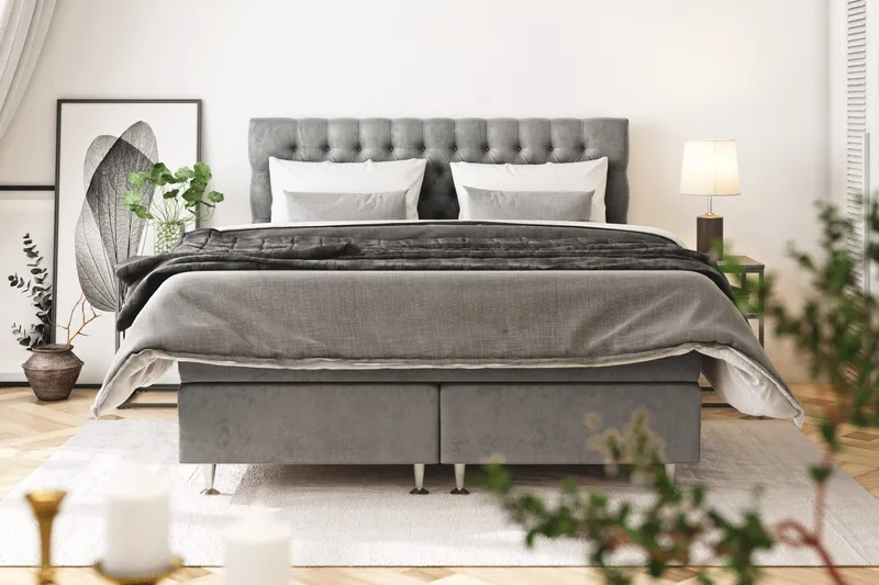Celine Sängpaket 210x210cm - Grå/Sammet - Products - Möbler - Säng - Kontinentalsäng