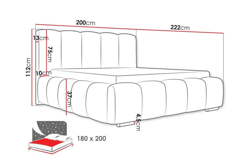 Cleaton Sängram 180x200 cm med Förvaring HVILA Resårmadrass och Bäddmadrass i Polysterskum med Tvättbar klädsel - Grå/Vit - Products - Möbler - Säng - Komplett sängpaket
