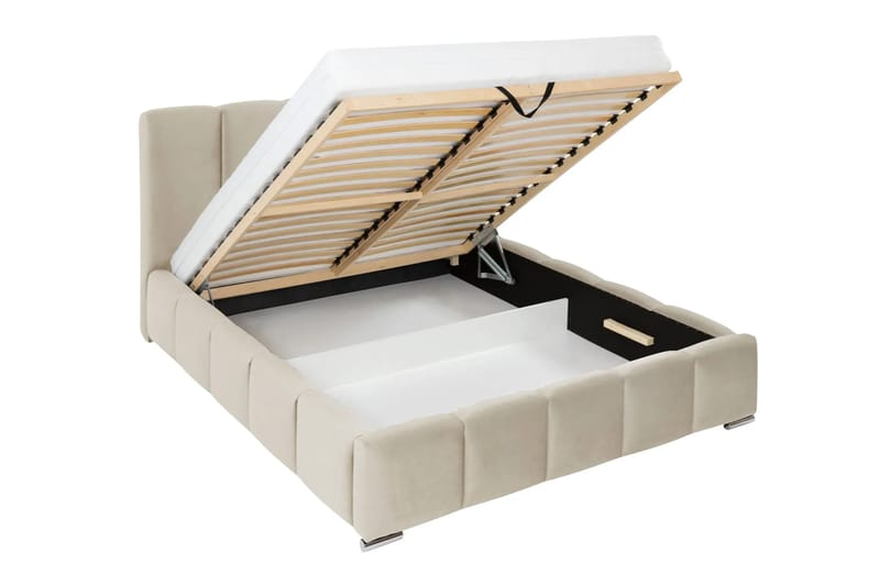 Cleaton Sängram 180x200 cm med Förvaring HVILA Resårmadrass och Bäddmadrass i Polysterskum med Tvättbar klädsel - Grå/Vit - Products - Möbler - Säng - Komplett sängpaket