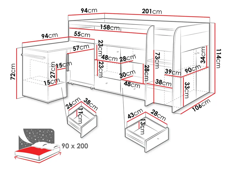 Edson Våningssäng 90x200 cm - Products - Möbler - Säng - Sängram & sängstomme