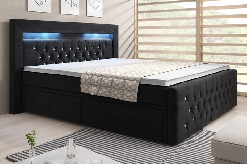 Franco Crystal Sängpaket 160x200 LED-belysning, Svart/Sammet