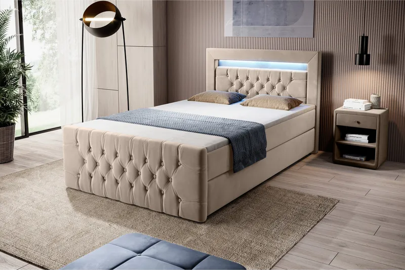 Franco Sängpaket med förvaring 120x200 LED-belysning, 120x200 Beige (+Fler val)
