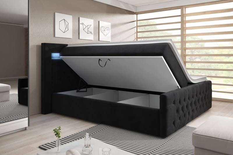 Franco Sängpaket med förvaring LED-belysning 140x200 cm - 140x200 Svart (+Fler val) - Products - Möbler - Säng - Säng med förvaring