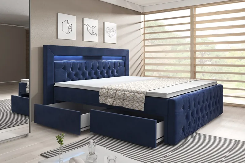 Franco Sängpaket med Förvaring LED-belysning 180x200 cm - 180x200 Mörkblå (+Fler val) - Products - Möbler - Säng - Säng med förvaring