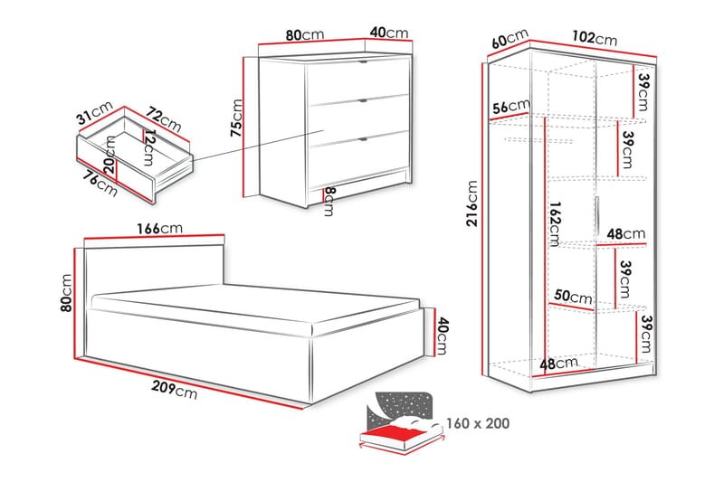 Gudelia Möbelset För Sovrum - Vit - Products - Möbler - Säng - Möbelset för sovrum