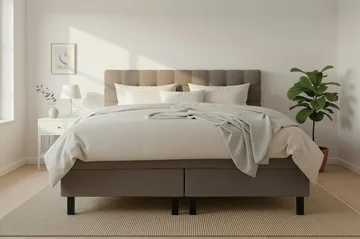 Hilton Komplett Sängpaket 160x200 cm Kontinentalsäng med rutad sänggavel - Brun / Teddy - Products - Möbler - Säng - Kontinentalsäng