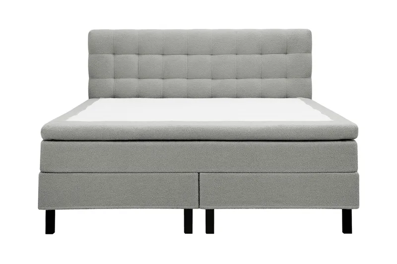 Hilton Komplett Sängpaket 160x200 cm Kontinentalsäng med rutad sänggavel, Grå / Teddy
