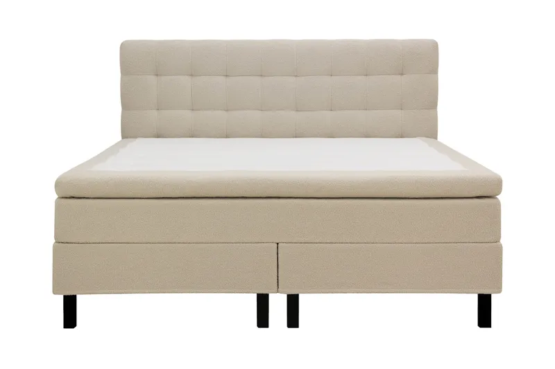 Hilton Komplett Sängpaket 180x200 cm Kontinentalsäng med rutad sänggavel, Beige / Teddy
