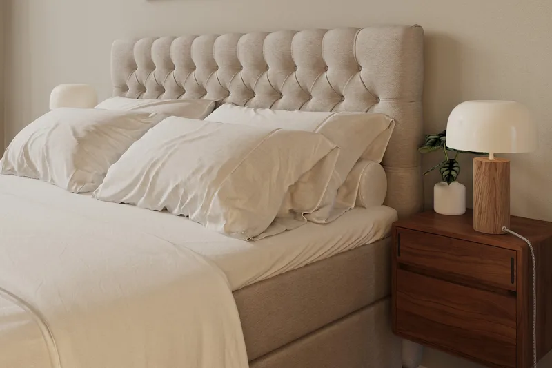 Hilton Lyx Komplett Sängpaket 160x200 cm Kontinentalsäng med knappad sänggavel - Beige - Products - Möbler - Säng - Kontinentalsäng