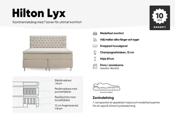Hilton Lyx Komplett Sängpaket 160x200 cm Kontinentalsäng med knappad sänggavel - Beige - Products - Möbler - Säng - Kontinentalsäng