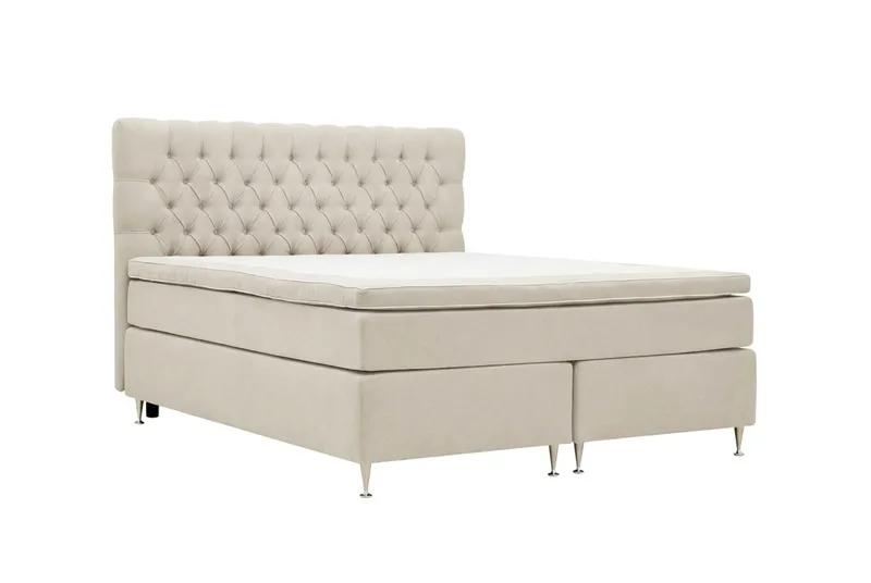 Hilton Lyx Komplett Sängpaket 160x200 cm Kontinentalsäng med knappad sänggavel i chenille - Beige - Products - Möbler - Säng - Kontinentalsäng