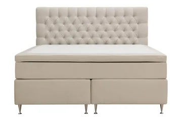 Hilton Lyx Komplett Sängpaket 160x200 cm Kontinentalsäng med knappad sänggavel i sammet - Beige / Sammet - Products - Möbler - Säng - Kontinentalsäng