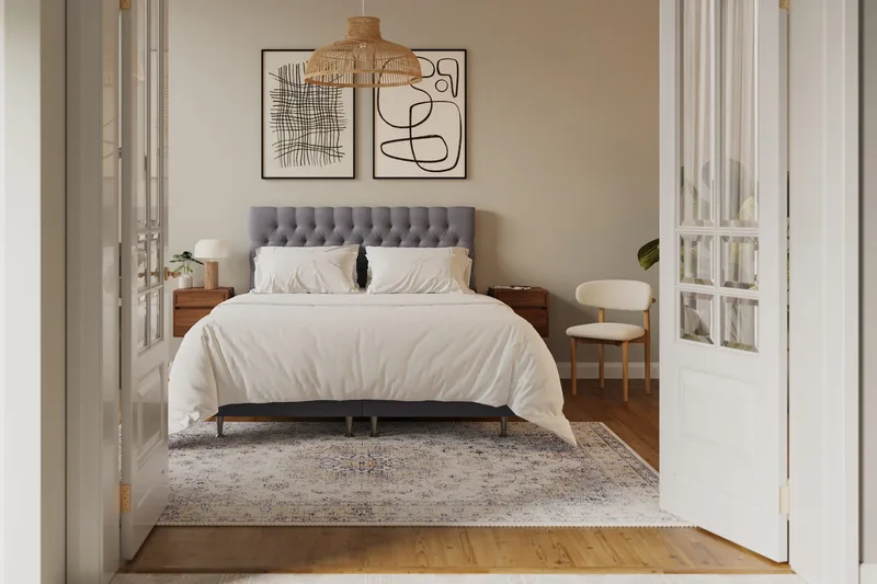 Hilton Lyx Komplett Sängpaket 160x200 cm Kontinentalsäng med knappad sänggavel i sammet - Grå / Sammet - Products - Möbler - Säng - Kontinentalsäng