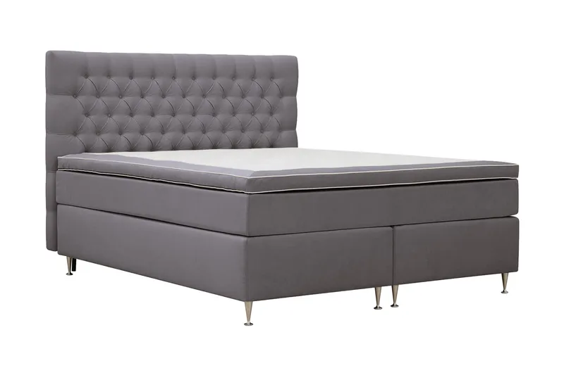 Hilton Lyx Komplett Sängpaket 160x200 cm Kontinentalsäng med knappad sänggavel i sammet - Grå / Sammet - Products - Möbler - Säng - Kontinentalsäng