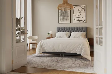 Hilton Lyx Komplett Sängpaket 160x200 cm Kontinentalsäng med knappad sänggavel i sammet - Ljusgrå / Sammet - Products - Möbler - Säng - Kontinentalsäng