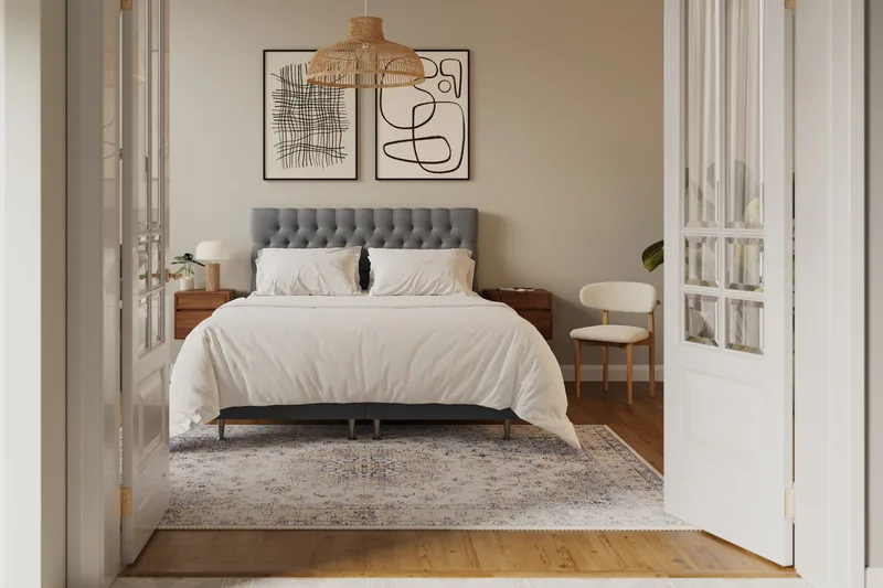 Hilton Lyx Komplett Sängpaket 160x200 cm Kontinentalsäng med knappad sänggavel i sammet - Ljusgrå / Sammet - Products - Möbler - Säng - Kontinentalsäng