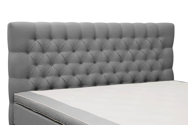 Hilton Lyx Komplett Sängpaket 160x200 cm Kontinentalsäng med knappad sänggavel i sammet - Ljusgrå / Sammet - Products - Möbler - Säng - Kontinentalsäng