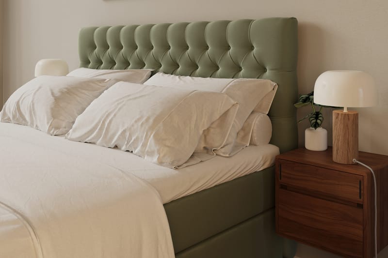 Hilton Lyx Komplett Sängpaket 160x200 cm Kontinentalsäng med knappad sänggavel i sammet - Olivgrön / Sammet - Products - Möbler - Säng - Kontinentalsäng
