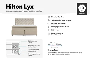 Hilton Lyx Komplett Sängpaket 180x200 cm Kontinentalsäng med knappad sänggavel i sammet - Beige - Products - Möbler - Säng - Kontinentalsäng