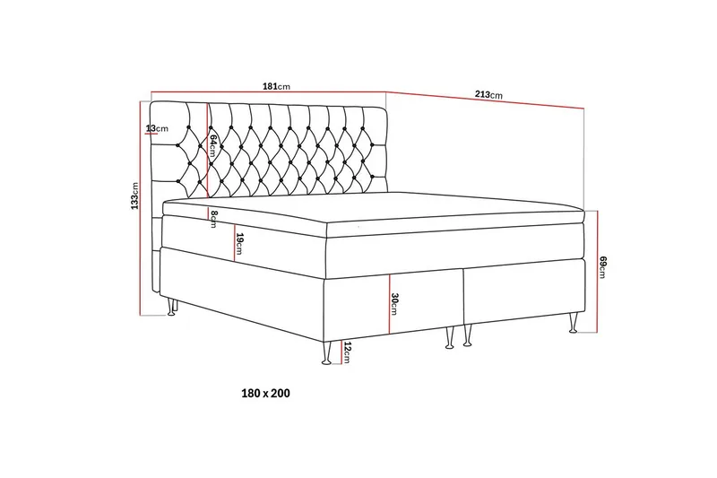 Hilton Lyx Komplett Sängpaket 180x200 cm Kontinentalsäng med knappad sänggavel i sammet - Grå - Products - Möbler - Säng - Kontinentalsäng