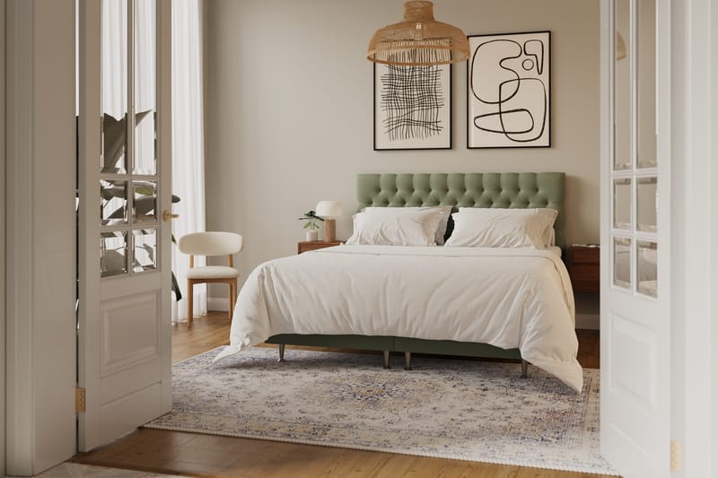 Hilton Lyx Komplett Sängpaket 180x200 cm Kontinentalsäng med knappad sänggavel i sammet - Olivgrön - Products - Möbler - Säng - Kontinentalsäng
