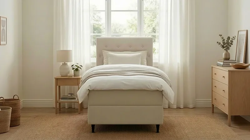 Hilton Plus Komplett Sängpaket med Förvaring 90x200 cm - Ljusbeige - Products - Möbler - Säng - Säng med förvaring