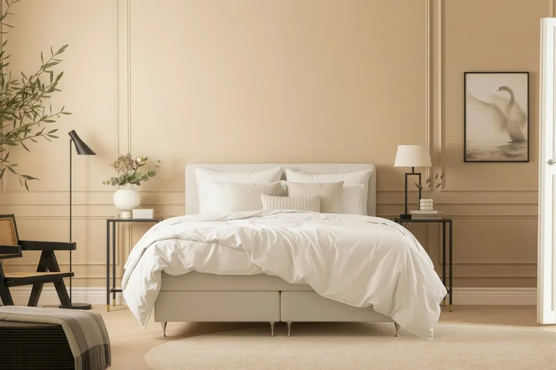 Hilton Premium Kontinentalsäng 160x200 cm - Ljusbeige Bouclé - Products - Möbler - Säng - Kontinentalsäng