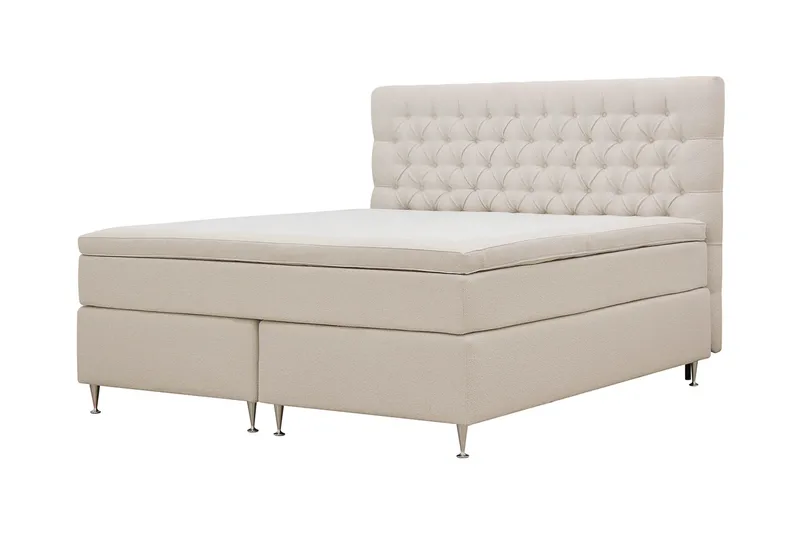 HVILA Lyx Komplett Sängpaket 160x200 cm Kontinentalsäng med knappad sänggavel i bouclé - Ivory / Bouclé - Products - Möbler - Säng - Kontinentalsäng