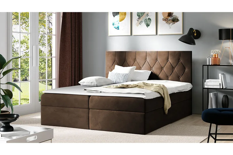 Jitendera Sängpaket Kontinentalsäng 200x200 cm med Förvaring - Brun - Products - Möbler - Säng - Komplett sängpaket