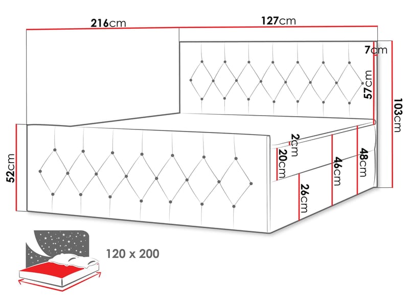Jitendra Sängpaket Kontinentalsäng 120x200 cm med Förvaring - Röd - Products - Möbler - Säng - Komplett sängpaket