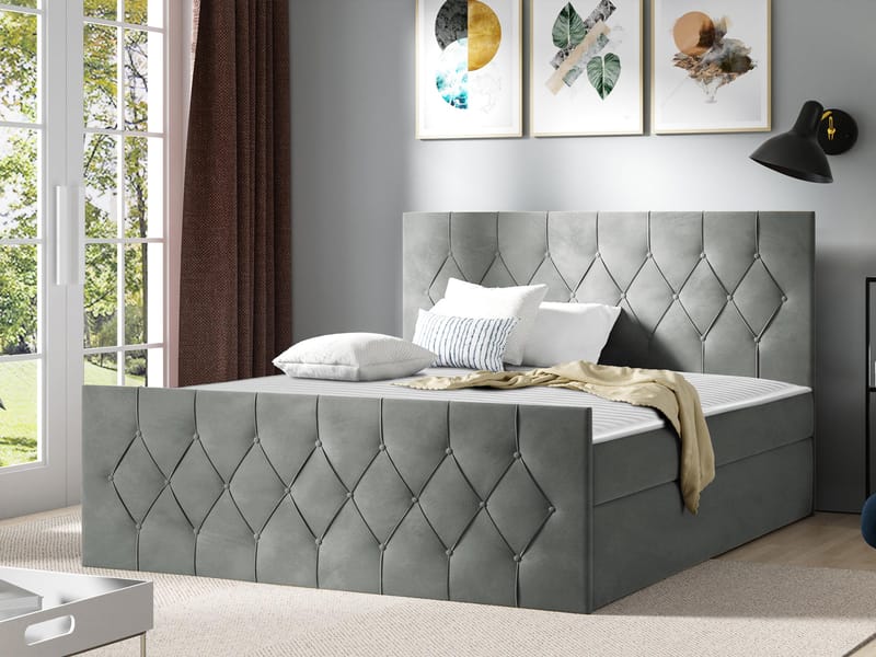 Jitendra Sängpaket Kontinentalsäng 140x200 cm med Förvaring - Grå - Products - Möbler - Säng - Komplett sängpaket