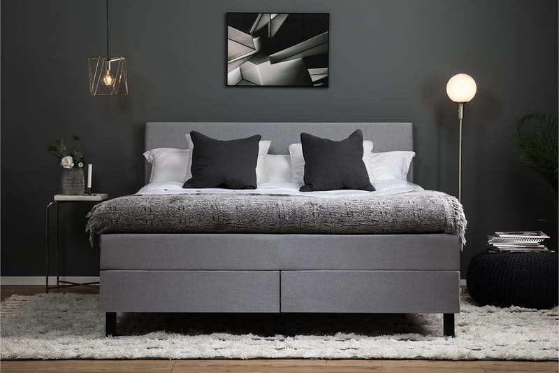 Lucky Komplett Sängpaket 160x200 Polyeter Slät Sänggavel - Mellangrå - Products - Möbler - Säng - Kontinentalsäng