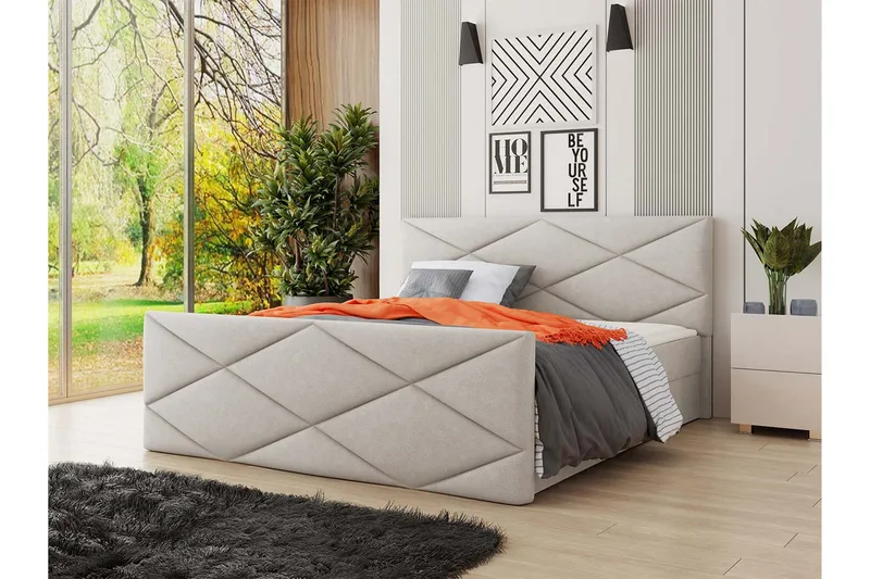 Milano Kontinentalsäng 180x200 cm med Sänggavel  Beige - Beige - Products - Möbler - Säng - Säng med förvaring