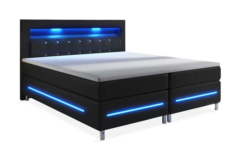 Modena Lyx Komplett Sängpaket Kontinental LED-belysning 180x200 cm, Svart