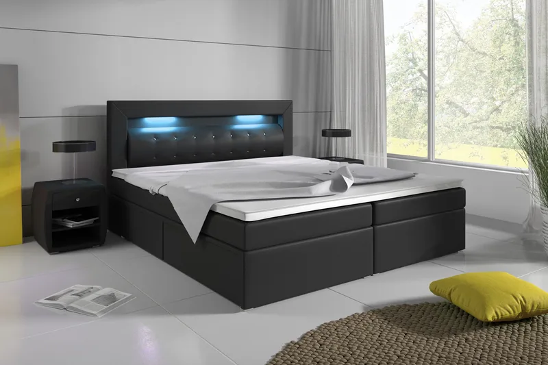 Modena Sängpaket 160x200 medFörvaring LED-belysning - Svart - Products - Möbler - Säng - Säng med förvaring